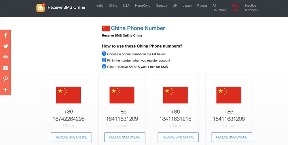 中国大陆手机号码验证代收简讯网站推荐- Receive-SMS