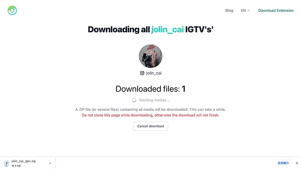 Downloader for Instagram™：批次IG照片下載Chrome擴充功能 - IGTV批次下載