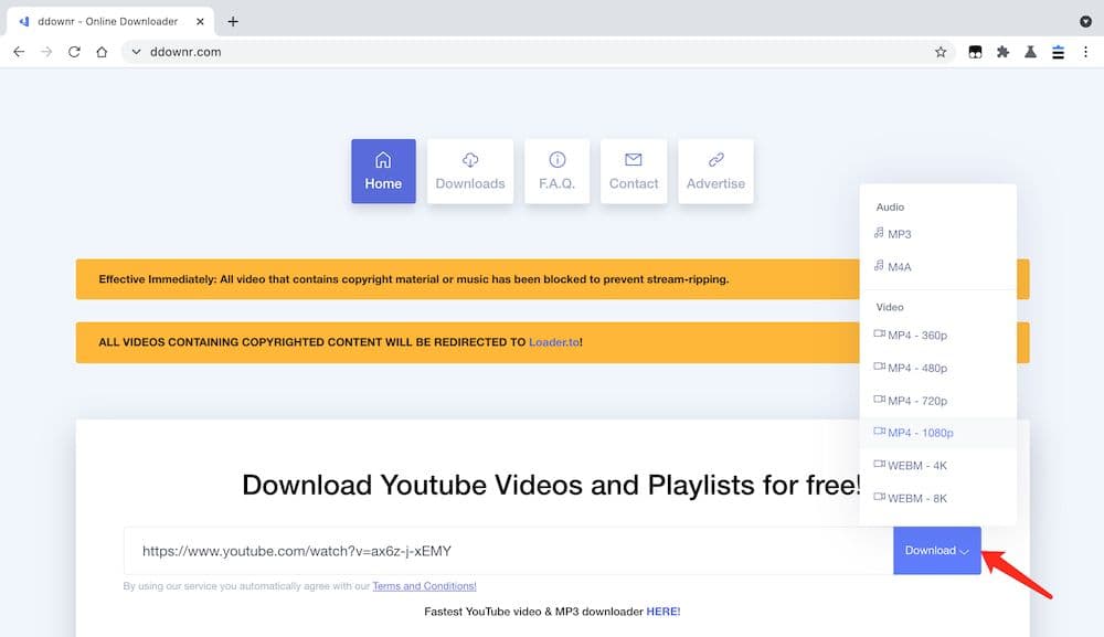 Ddownr YouTube 轉 MP4 教學 - 張貼連結設定格式