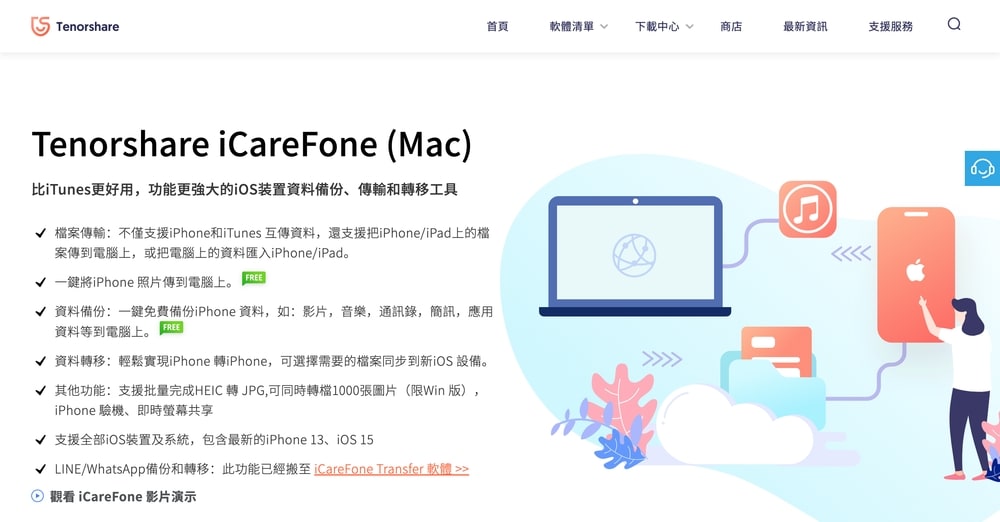 Tenorshare iCareFone 評價 - 官網