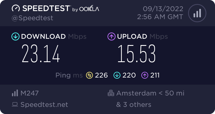Atlas VPN 測速 - 中國大陸連線荷蘭阿姆斯特丹